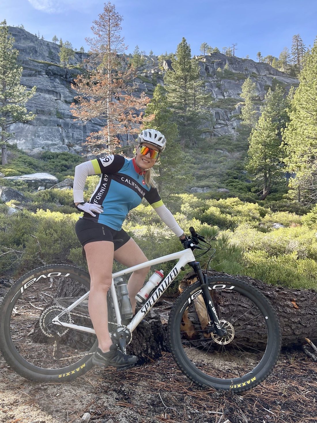 Dyna Boen mountain biking on a Tahoe trail